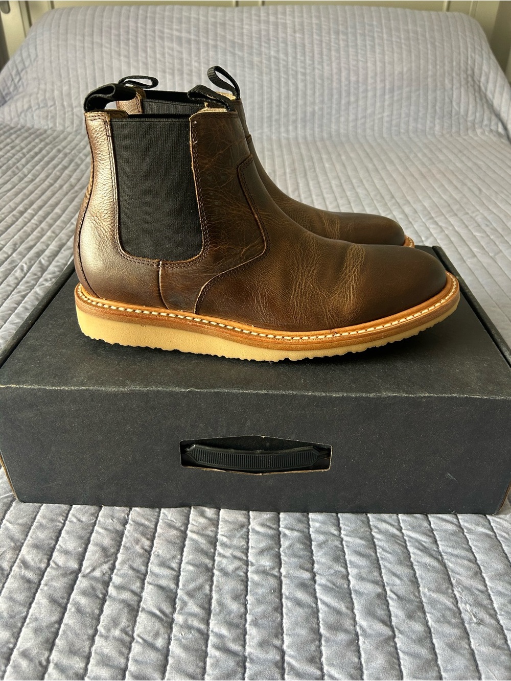 RHODE Men's Dark Brown Leather Chelsea Boots with Tan Crepe Sole